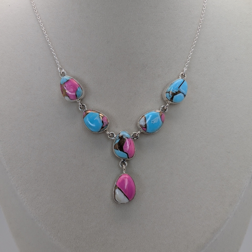 Cotton Candy Turquoise Necklace S925 Sterling Silver Southwest - Picture 2 of 6